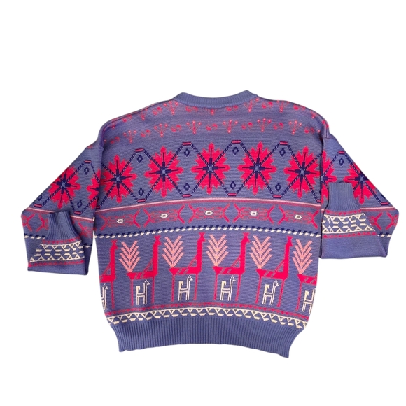 Steffner Vintage 80s 100% Wool Knit Sweater Size L Blue, Pink, White - Picture 3 of 12